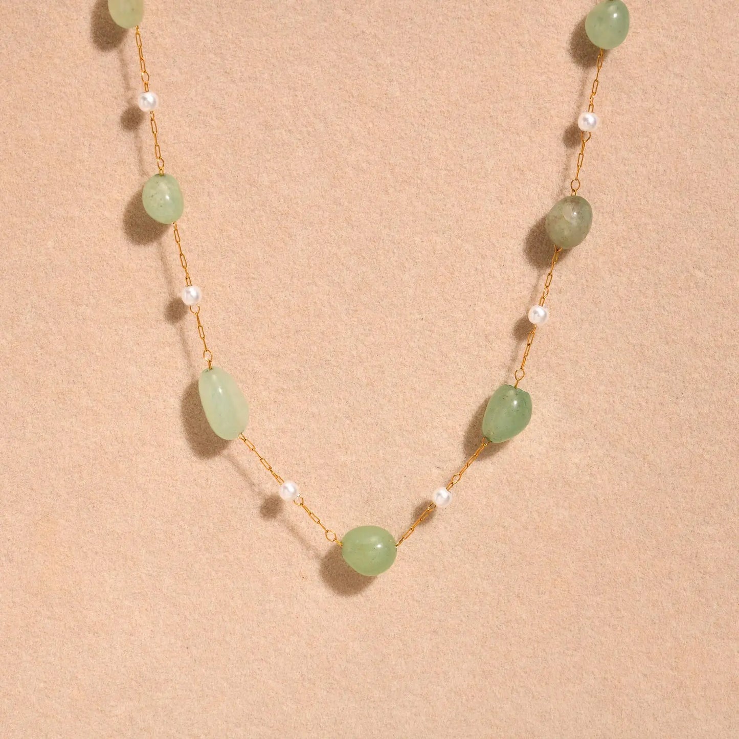 Boho Necklace Beach Irregular Natural Stone Necklaces for Women Stainless Steel Imitation Pearl Jade Necklace Jewelry Gift