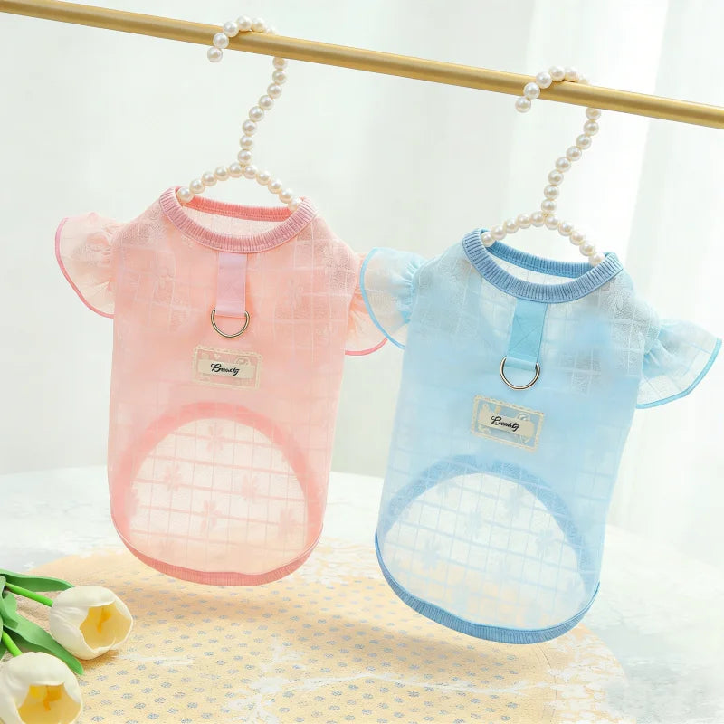 Dog Cooling Vest Thin Print Dog Clothes Summer Fashion Pet T Shirt Fly Sleeves Girls Dog Clothing Chihuahua Bichon Puppy Vests