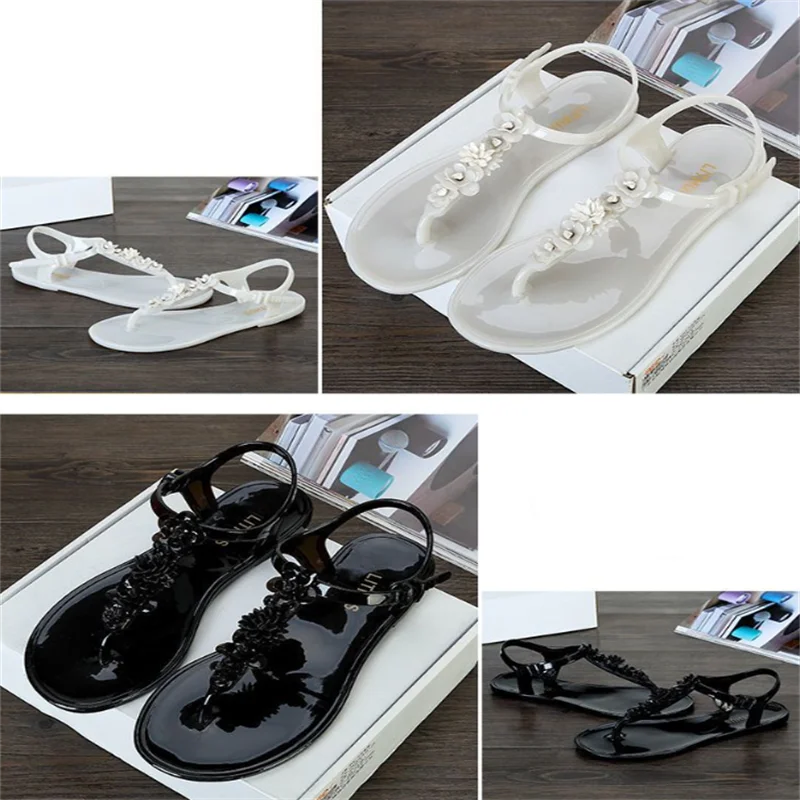 Sandals Women's Anti-slip Jelly Soft Sole Outer Wear Beach Waterproof Women Sandals Flat Bottom Hollow Flower Slippers
