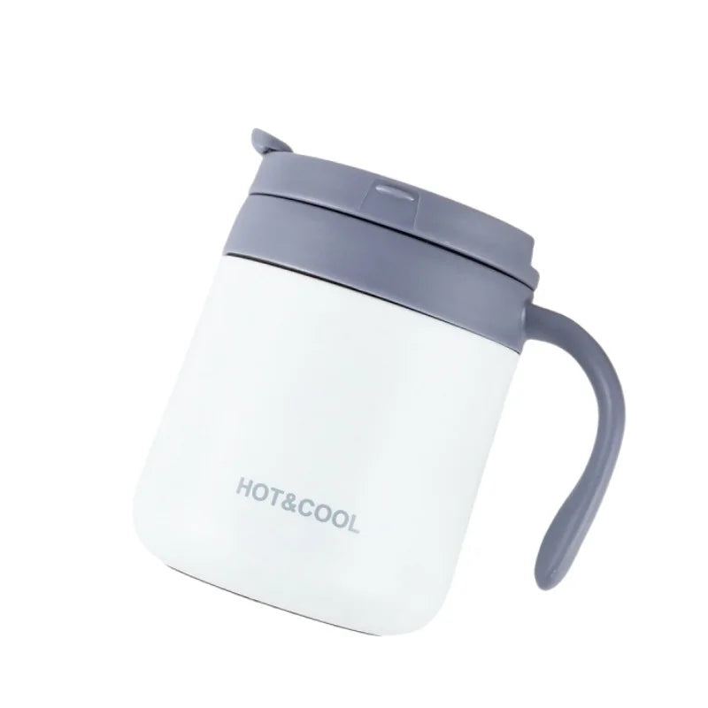 Simple Solid-color Coffee Cup Stainless Steel Insulated Cup with Handle  Wide-mouthed Stainless Steel Office Large-capacity Mug