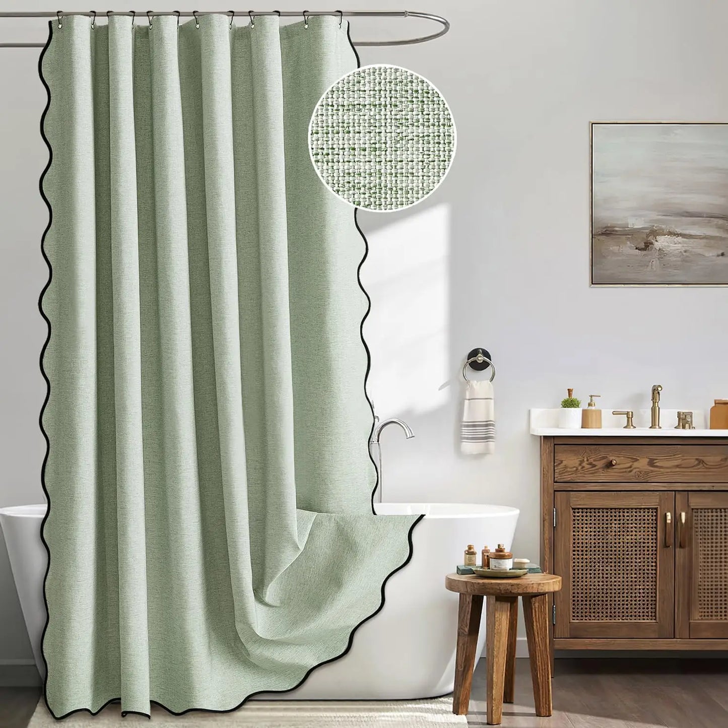 14 Colors Waterproof Shower Curtain with Wavy Edge & Scalloped Design - Quick Drying Splash Resistant Bathroom Decor