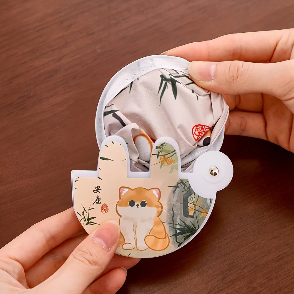 4Pcs Cute Cat Folding Fans, Maneki-Neko 2-in-1 Cooling & Sun Protection, Portable Handheld w/ Bag, Summer Holiday Gift