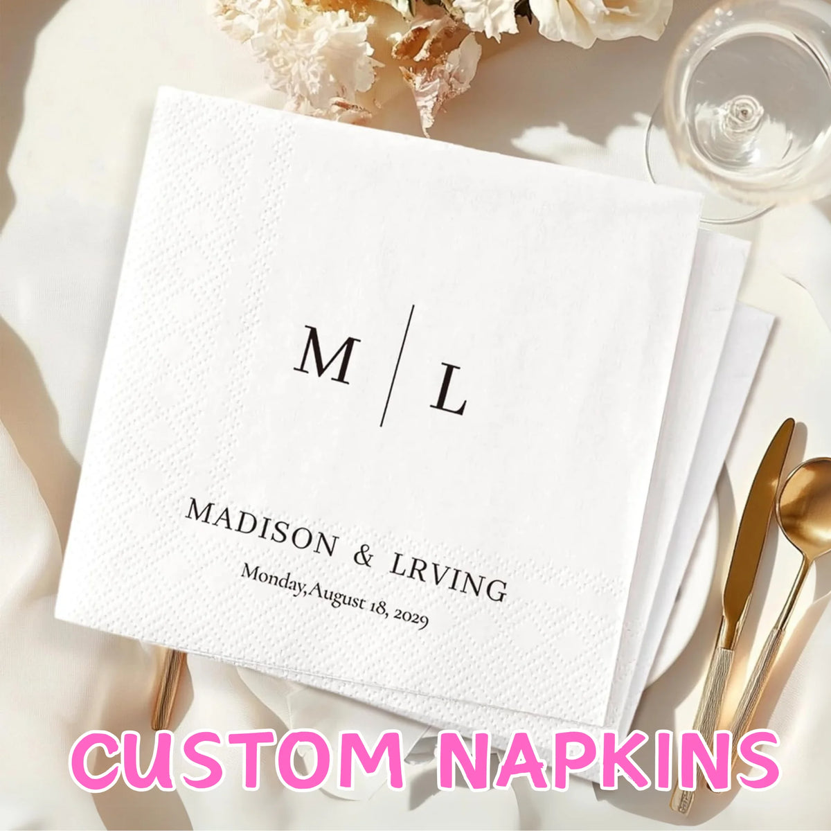 Personalized Paper Napkins Disposable Custom Wedding Napkins of Your Text for Party Birthday Wedding Cocktail Baby Shower Decor