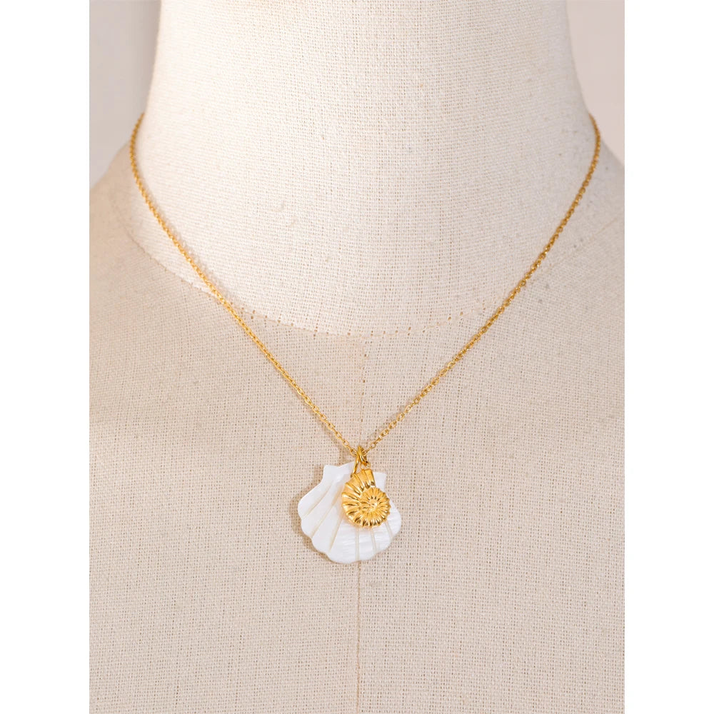 Yhpup Summer Ocean Style Shell Starfish Conch Pendant Necklace 18K Gold Color Plated Waterproof Charm Jewelry Gift