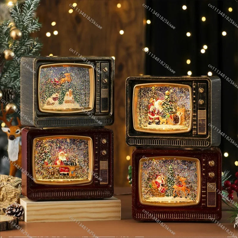 For Christmas Music Snow Water Filling TV Night Light Gift Ornament Christmas Decorations Music Box