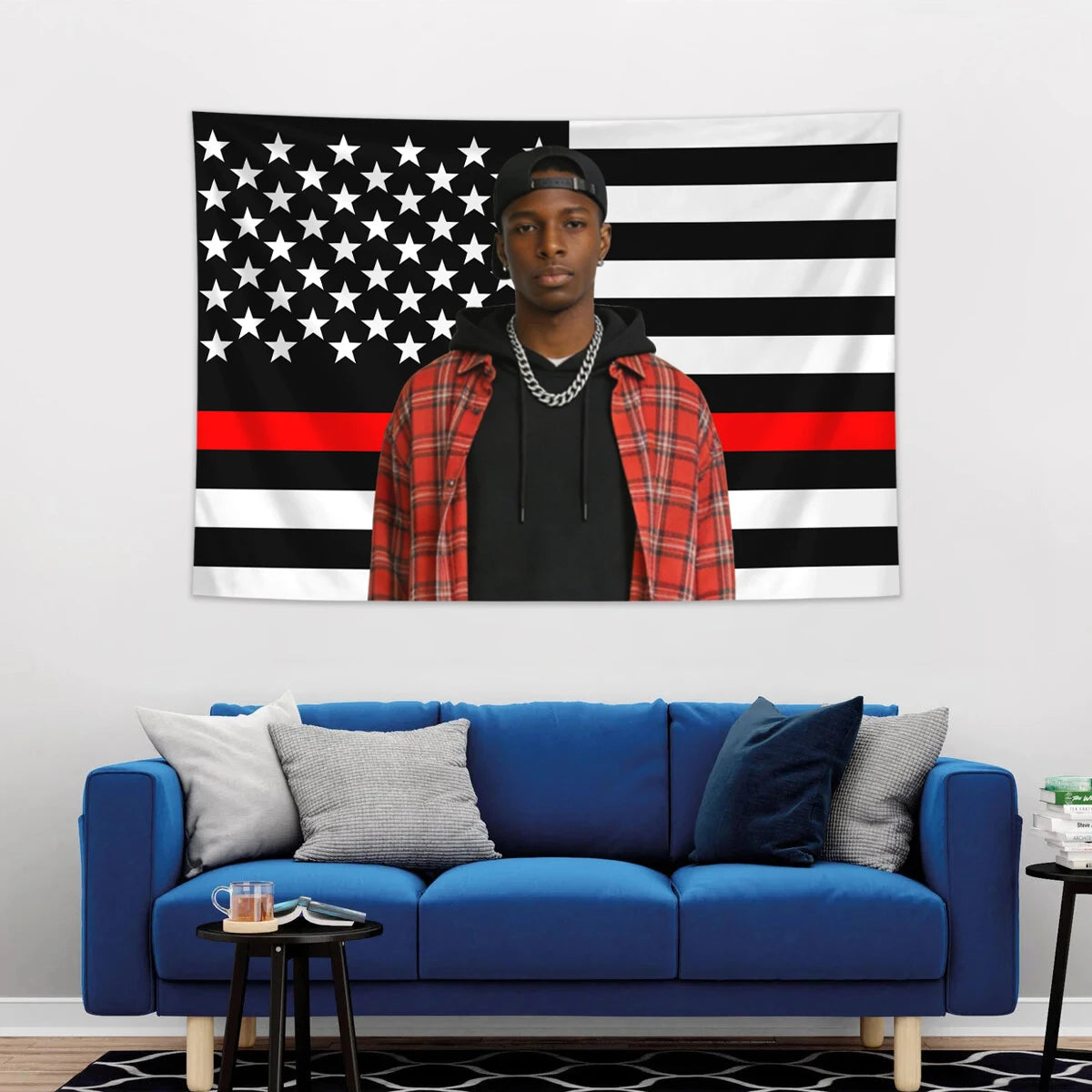 Customized American flag tapestry with personalized photos on 1pc, room decoration banner tapestry for family, idols, and pets