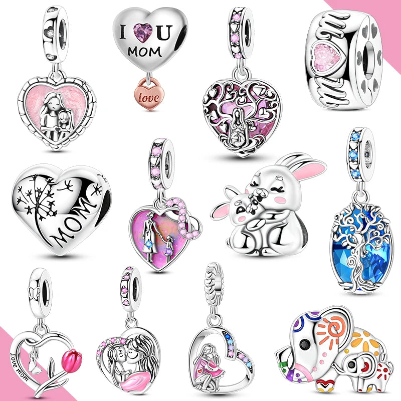 Woman Charms 925 Sterling Silver Beads MOM Mother Day Fit Bracelet Making Female Jewelry Gift
