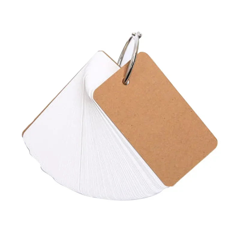 100 Sheets Kraft Paper Blank Flashcards with Binder Rings Spiral Notepads Kids Mini Notebooks Study Cards Book Kawaii Stationery