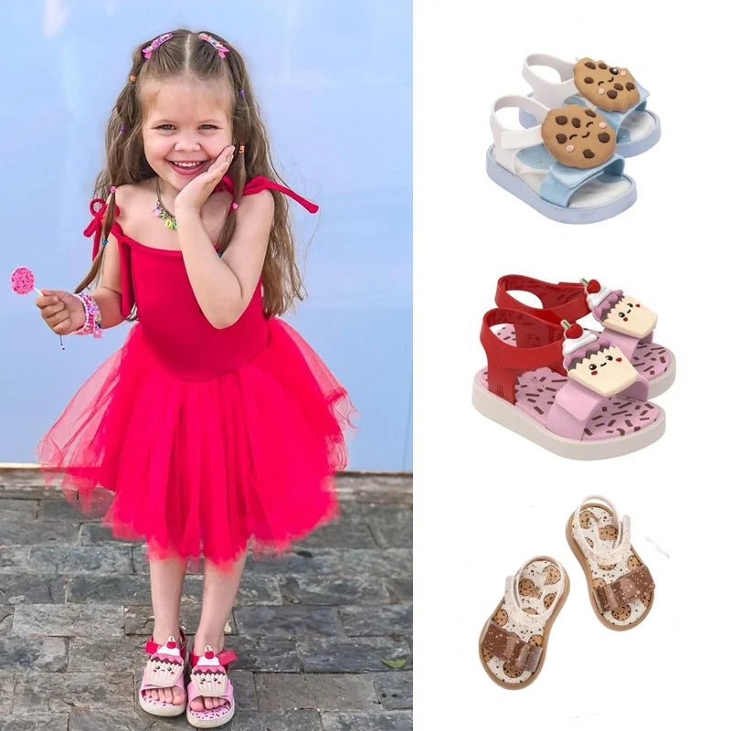 New Children's Biscuit Ice Cream Sandals 2024 Summer Lightweight Kids' Jelly Dress Sandals Girls' Boys' Beach Shoes MN070