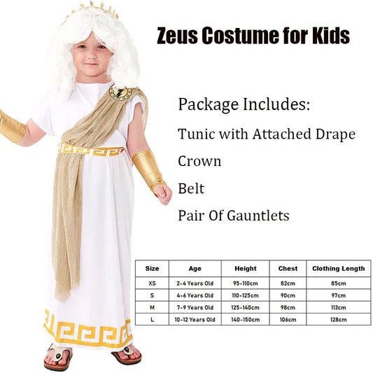 Boy Greek God Toga Purim Halloween Dress Up Ancient Greece Kids Zeus Costume Carnival Party Clothes Party Role Play Cos No wig