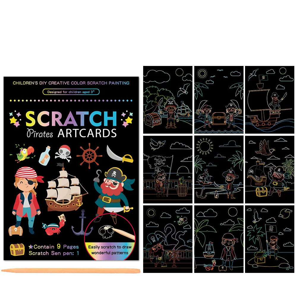 Children Scratch Painting Set Magic Rainbow Colors Scratch Art Painting Card Books Early Education Template Drawing Toys For Kid