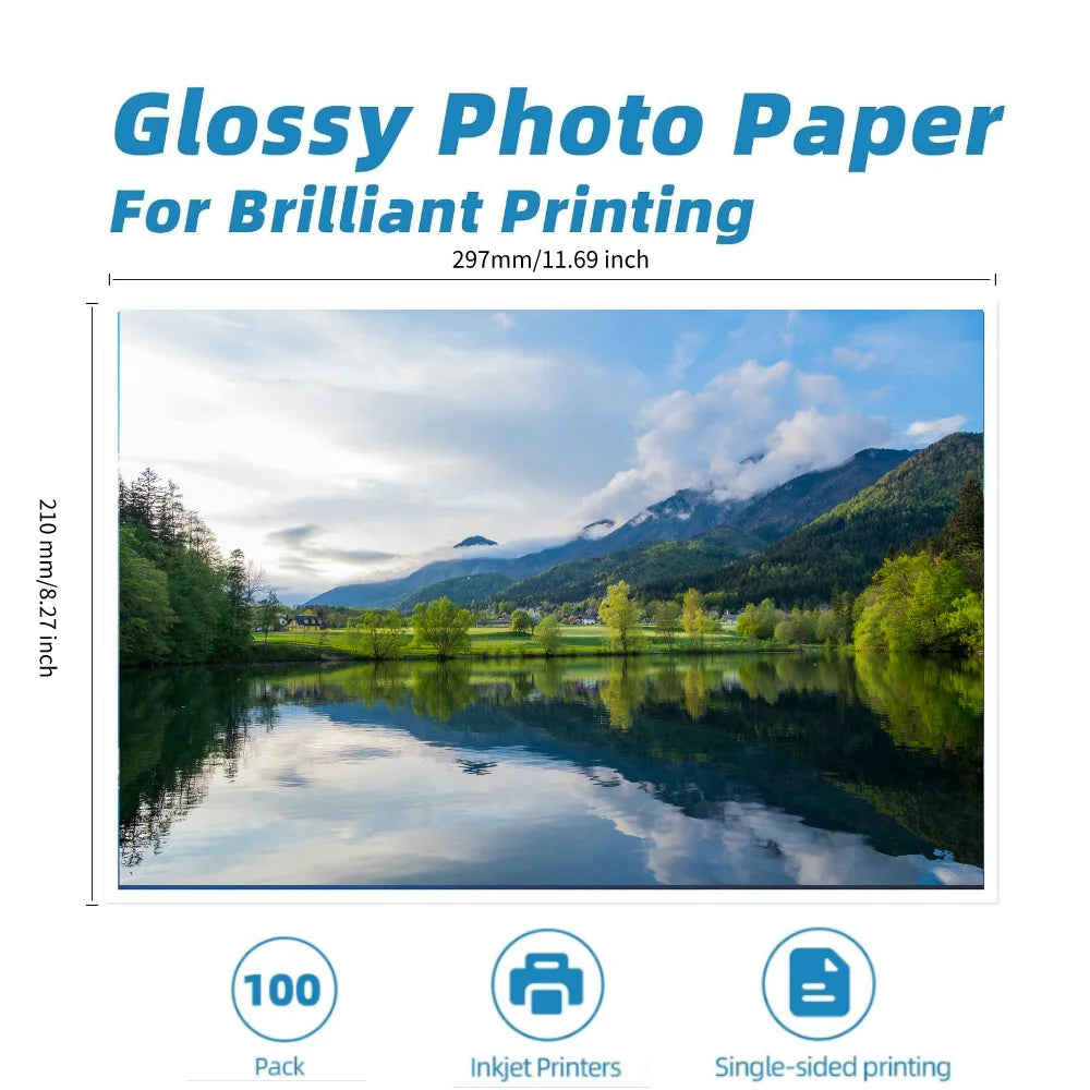 A4 100 Sheets Glossy Photo Paper 160gsm 120g waterproof High Gloss Quick Dry photo paper for Canon Epson HP Color Inkjet Printer