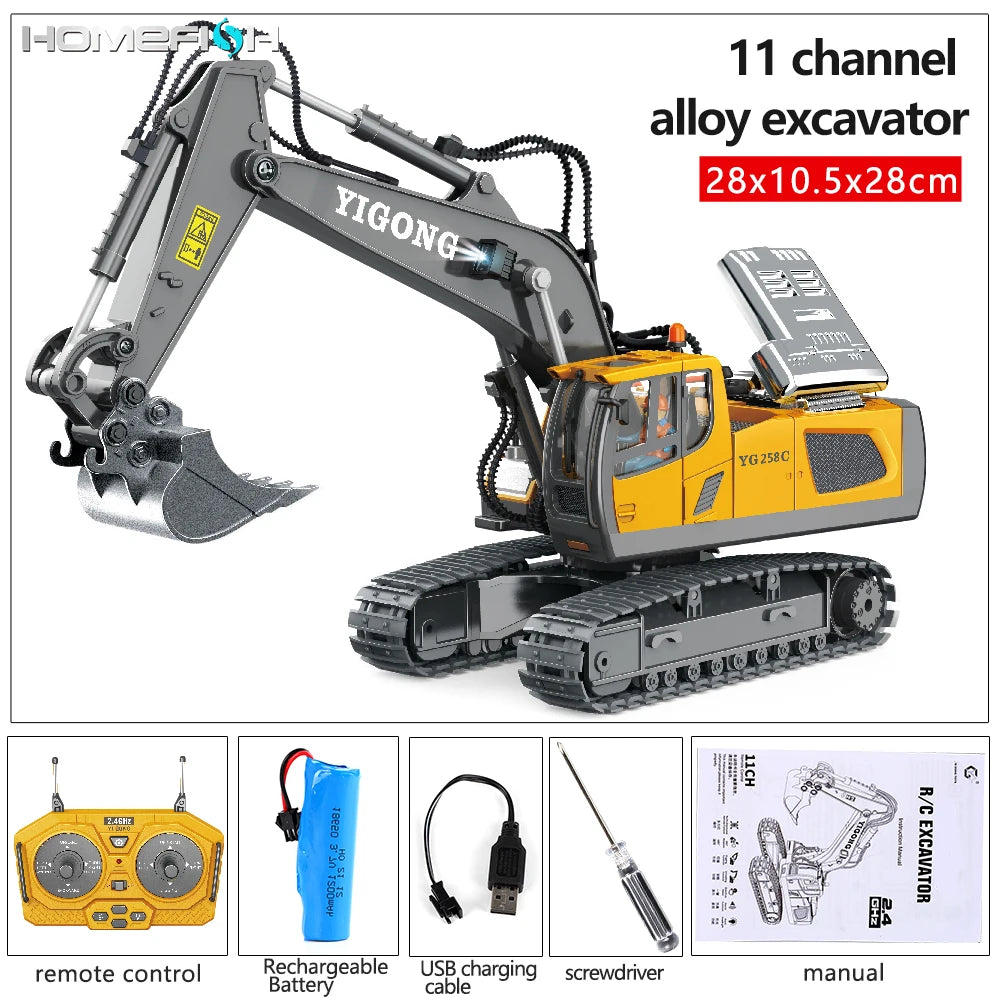4WD Remote Control Excavator 4x4 Alloy Dump Truck Bulldozer Radio Model RC Car Construction Vehicle Toy Children Kids Gifts