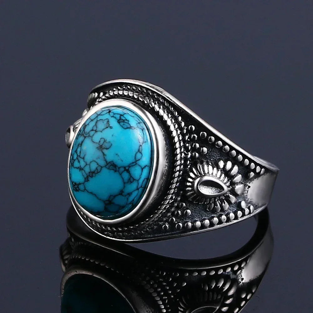S925 Sterling Silver Ring Vintage Ring Gemstone Ring Silver Fine Jewelry Natural Turquoise Rings