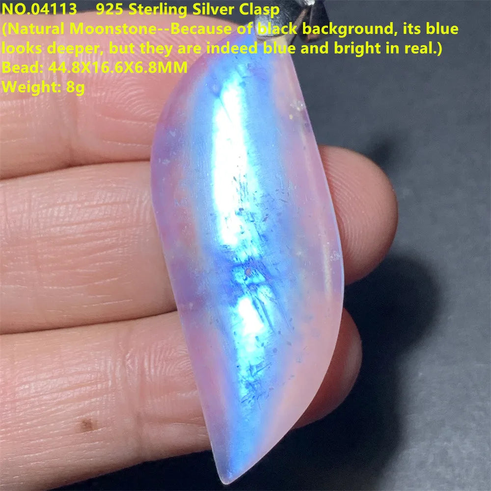 Natural Colorful Moonstone Pendants Necklaces Unusual Women Big Orange Blue Light Rainbow Moon Stones Bead Gemstone Jewelry S925
