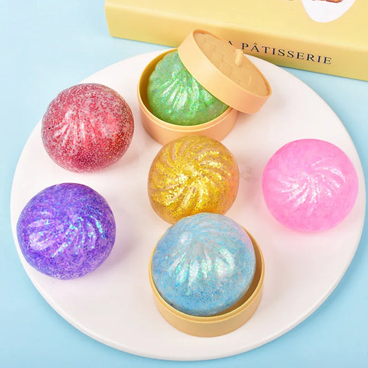 Mini Glitter Dumpling Squishy with Box Dumplings Sensory Squeeze Toy for Stress Relief Random Color