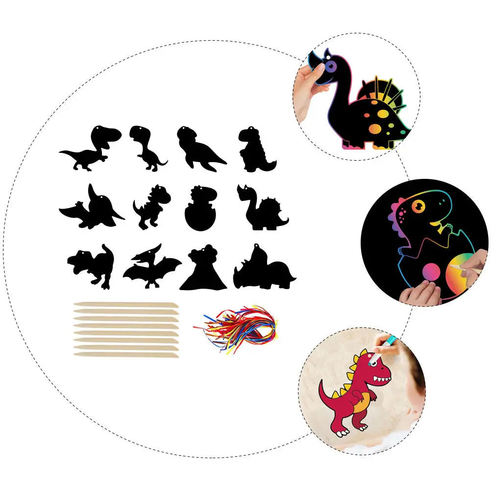 1Set Scratch Paper Kids Dinosaur Design Creative Graffiti Sheets DIY Craft Supplies Fun Party Activity for Children