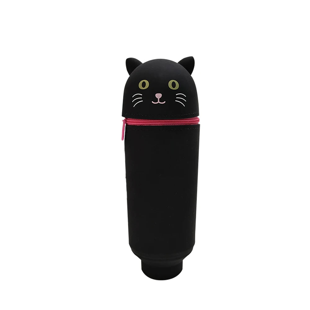 Silicone Cartoon Pencil Case with Zipper, Stand Up Organizer for Kids School Supplies
