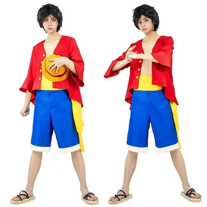 Halloween Anime M-Monkey D Luffy Full Set Cosplay Costume for Boys Carnival Outfits Children Straw Hat Coat Pants Belt Suit
