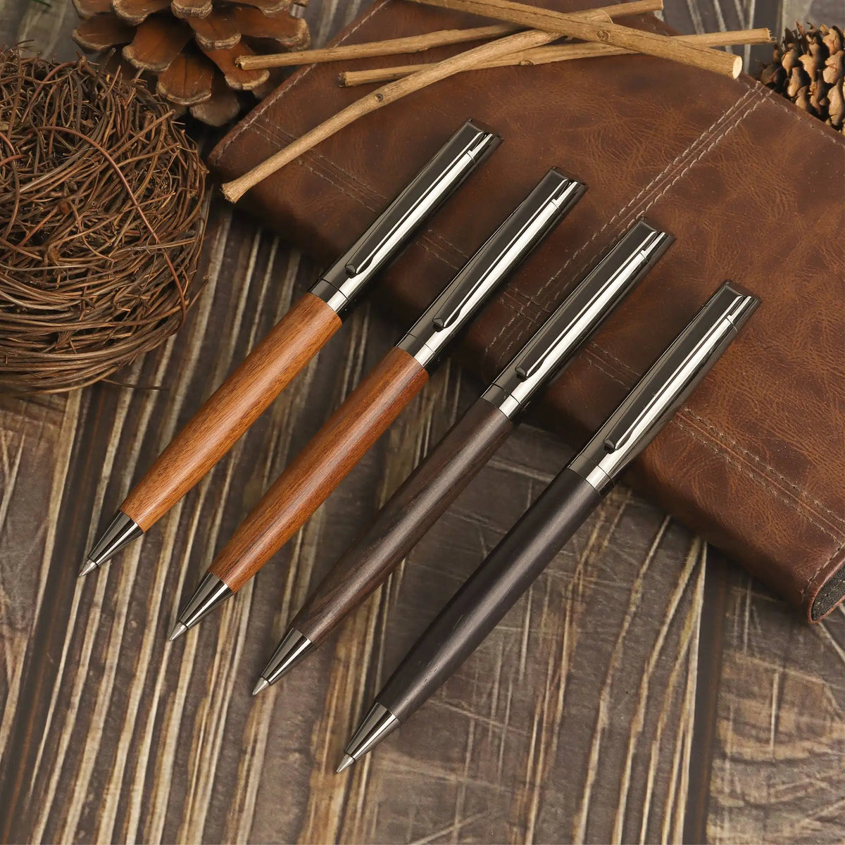 1 Set Premium Metal Ballpoint Pen with Wood Barrel for Smooth Writing Experience and High-End Design-Black Ink-Office-With Case