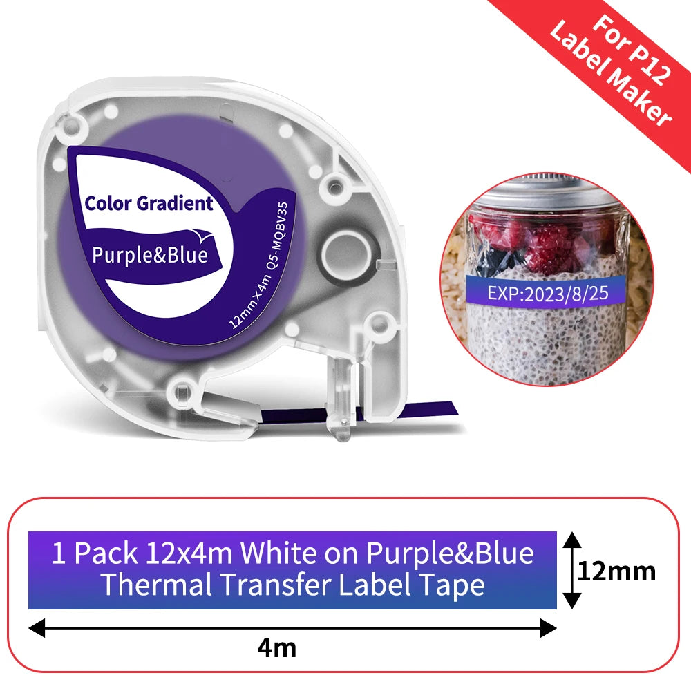 P12 Label Tape Compatible with Dymo LetraTag 200B Refills LT-100H Label Replacement for Phomemo P12 PRO Label Maker 12mm x 4m