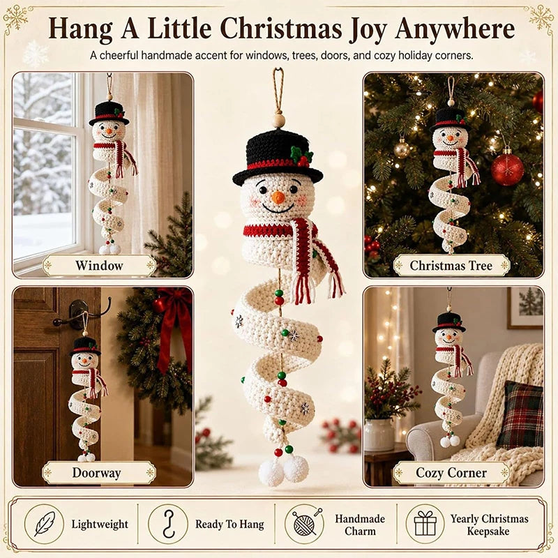 Crochet Snowman Spiral Ornament DIY Kit Christmas Decoration Christmas Tree Crochet Craft Kit with Yarn for Window Porch Wall