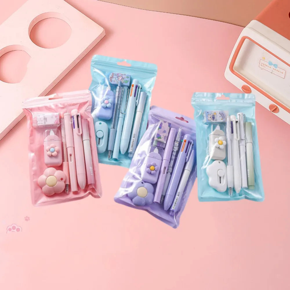7-In-1 Stationery Set Children Back To School Gel Pen Highlighter Ballpoint Pen Eternal Pencil Tape Eraser Kids Prize Xmas Gift