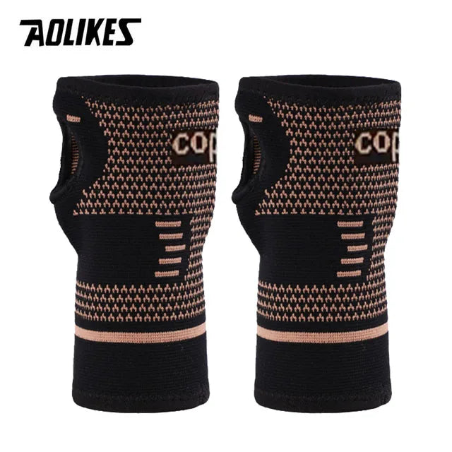 AOLIKES 1 Pair Wrist Support Sleeves,Wrist Support Sleeves Copper Infused Injury Recovery Left Right Arthritis