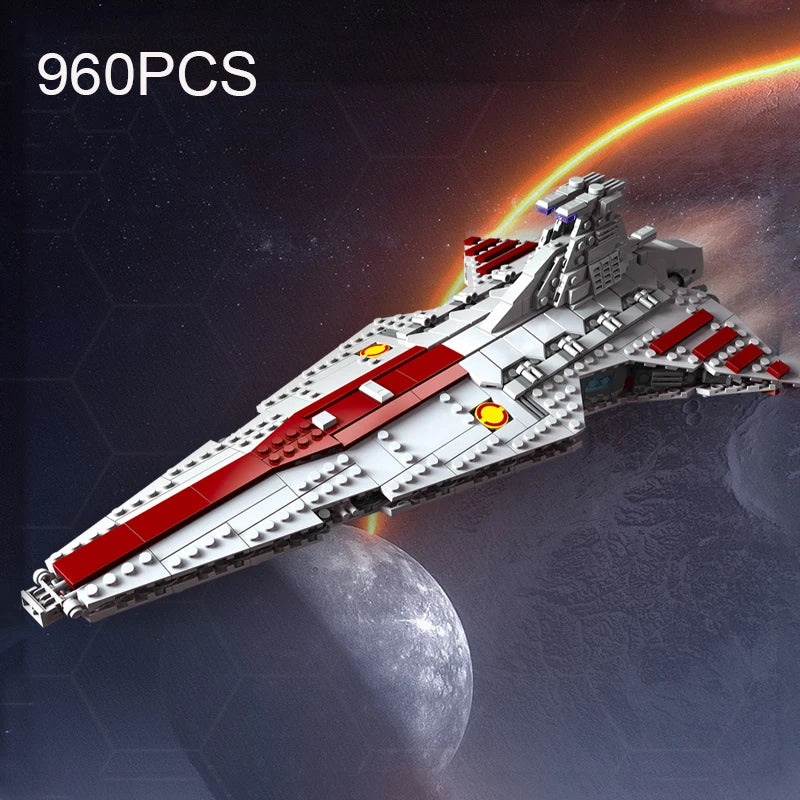 960PCS Space Battleship Building Blocks Spaceship Defense Ship MOC Model Bricks Kits Desktop Decoration Adult Toy Birthday Gifts