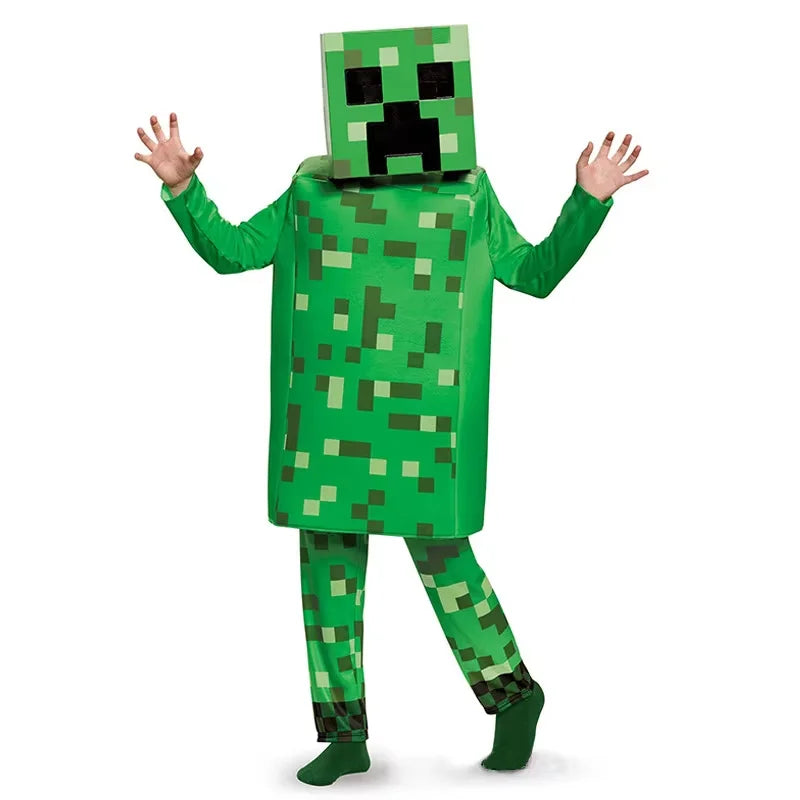 NEW Kids Cosplay Diamond Armor Game Character Steve Cosplay Costumes 3 Pieces Set Outfits Dress Up Set for Halloween Party
