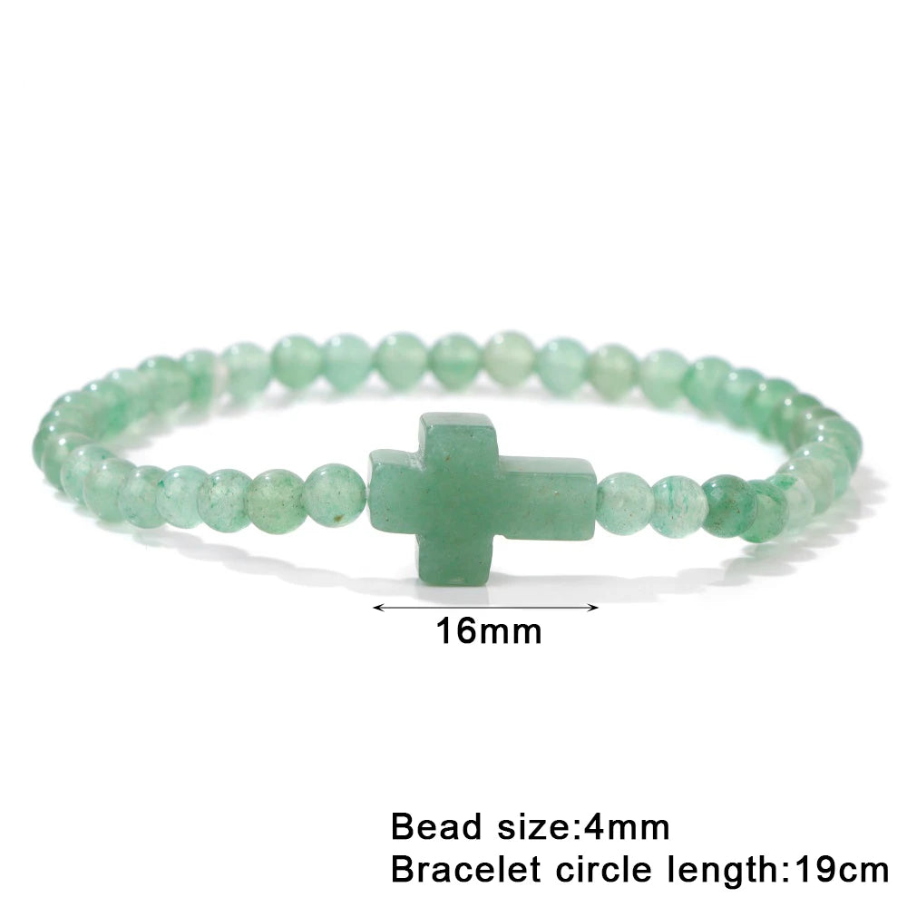 Trendy 4mm Beads Bracelet Stone Cross Charms Bracelet For Women Natural Gems Crystal Bangles Handmade Jewelry Men Yoga Prayer