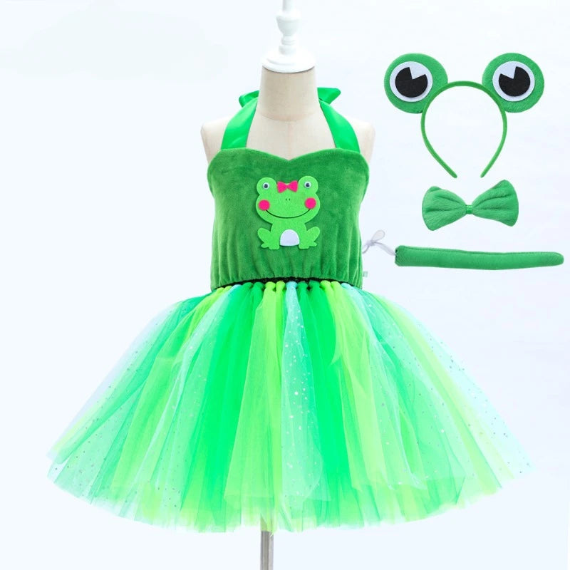 Baby Girls Frog Tutu Skirt Fluffy Toddler Girls Tulle Skirts Animal Tutu Costume Outfit for Kids Halloween Party Dress Up 1-12T