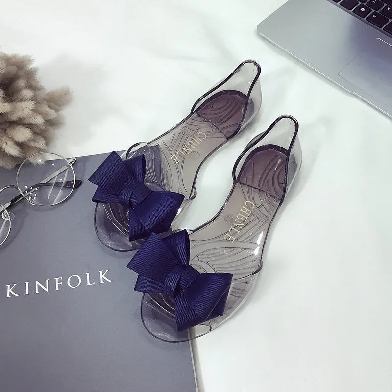 Size 35-41 Women Girls Transparent PVC Jelly Sandals Peep-toe Flats Summer Shoes INS Hot Sales Lace Camellia Flower Slippers