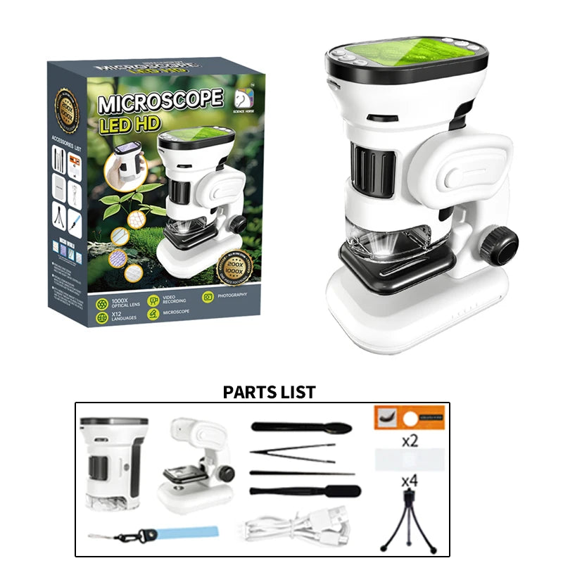 SCIENCE HORSE Intelligent LED Biological Science Experiment Microscope Set, STEM Educational Learning Toy for Kids, Birthday