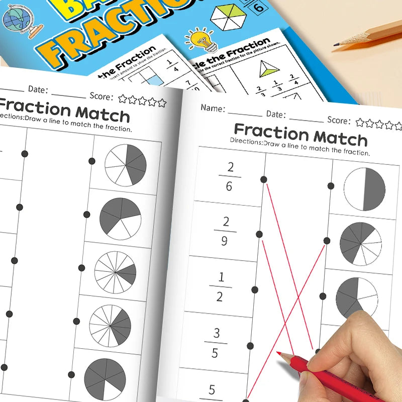 32 Pages/Set Math Fraction Workbook for Kids Learning Basic Fractions Educational Mathematics Exercise Book Teaching Aids