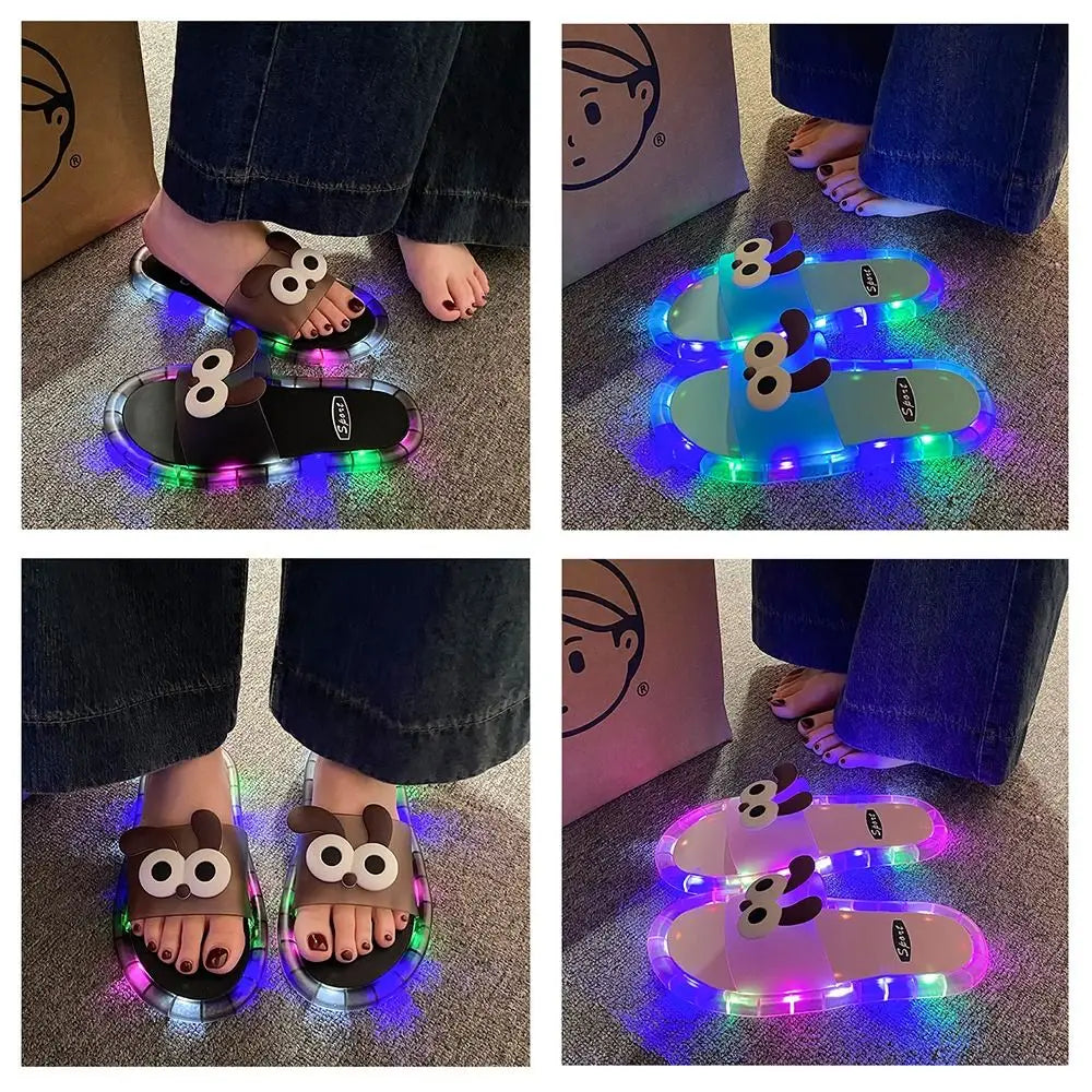 New PVC LED Light Up Slippers Non Slip Open Toe Light Up Sandals Cartoon Puppy Luminous Sandals Beach