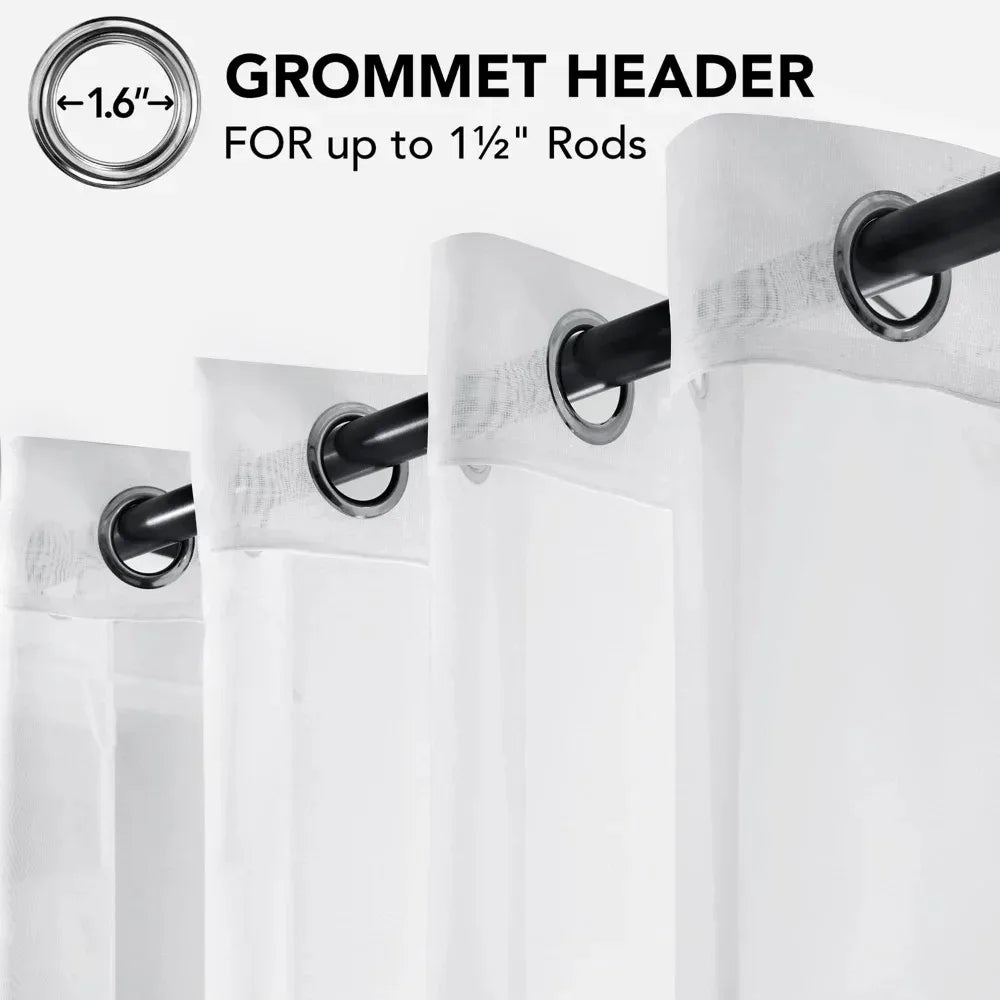 White Sheer Curtains Home Decoration Grommet/Rod Pocket Semi Tulle Window Treatments for Bedroom/Living Room