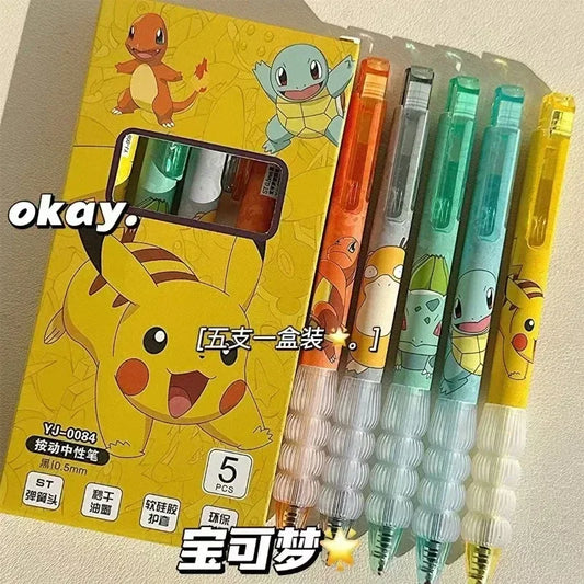 5/10 Pokémon gel pens black ink student exam practice pens Squirtle Charmander cute click-type gel pen set study stationery