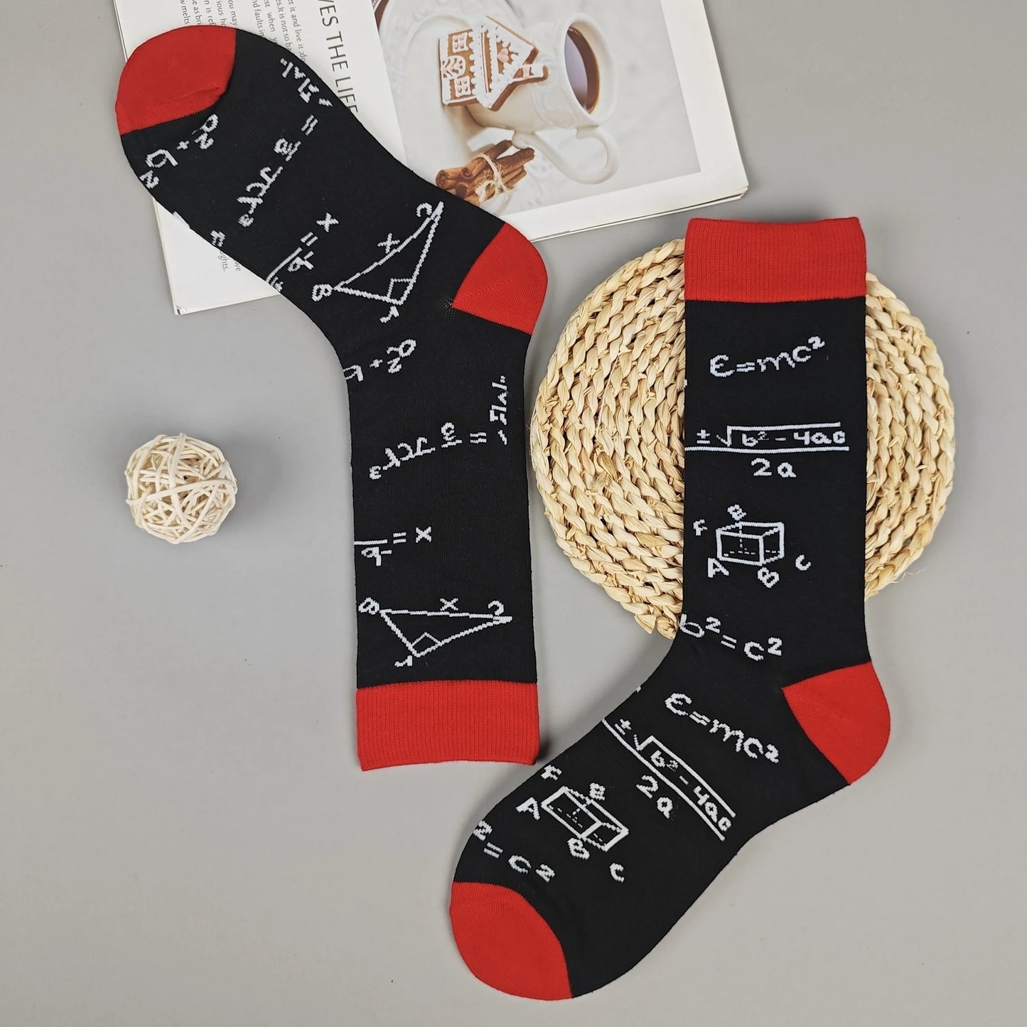 1 pair Fun Science Equation Printed Socks,Casual Mid-Calf  Socks for STEM Lovers