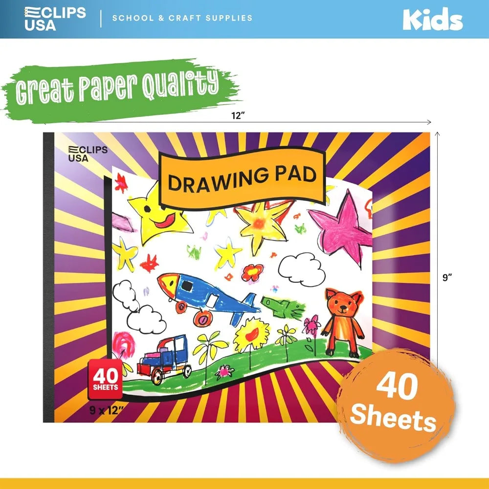 Sketch Book for Kids 9x12, 40 Sheets, Durable Drawing Pad for Art & School