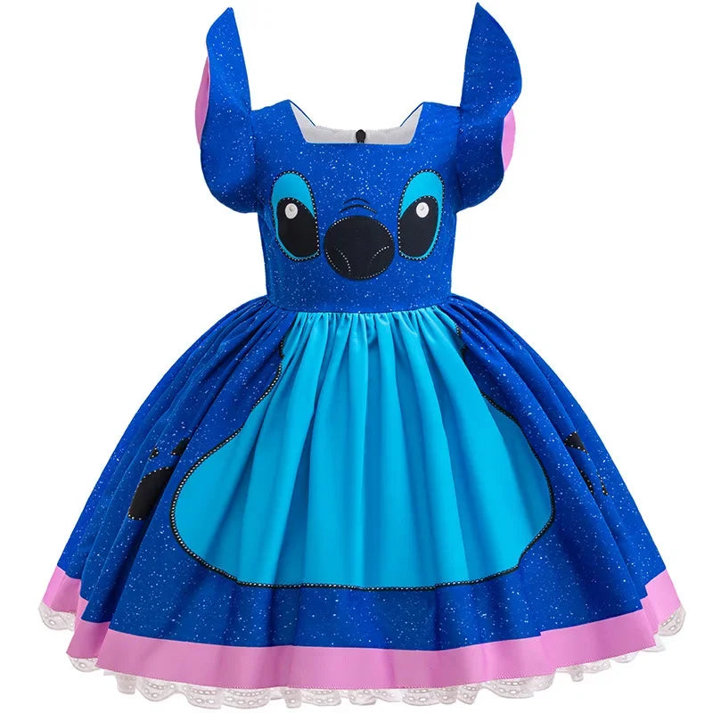 Kid Movie Blue Pet Doggy Inspired Role Play Costume Blue Dress Ohana 626 Expriment Princess Frock Halloween Girls Cosplay Outfit