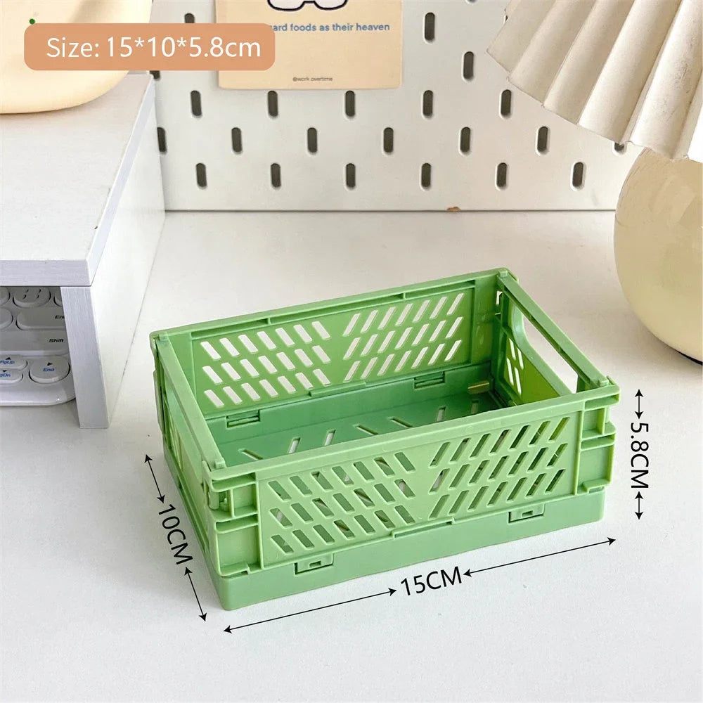 Foldable Storage Box with Handles Collapsible Crate for Toys, Cosmetics & Desk Organization