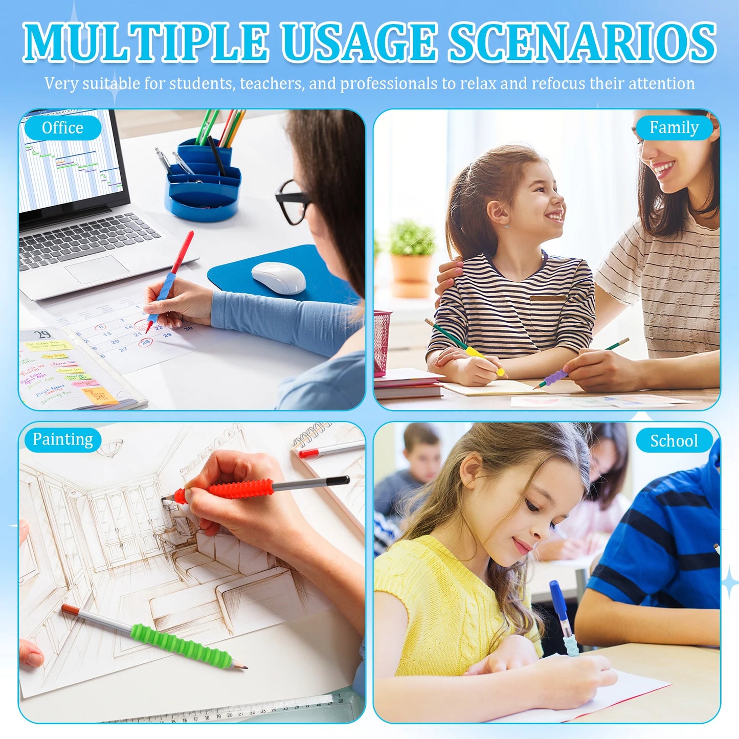 8Pcs Textured Silicone Pen Grips Children Student Pencil Aid Grip Set Reusable Sensory Pencil Sleeve Handwriting Pen Sleeve Tool