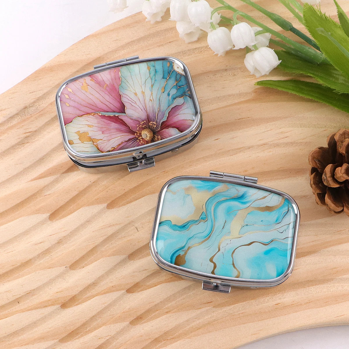 Stained Glass Metal Medicine Box Marbling Pill Packaging Health Products Moisture Resistant Storage Case Personalized Casket