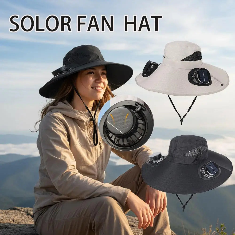 Solar Powered Cooling Hat with Dual Fans Built-in Sun Protection Wide Brim Baseball Cap Breathable Summer Hat for Fishing Hiking