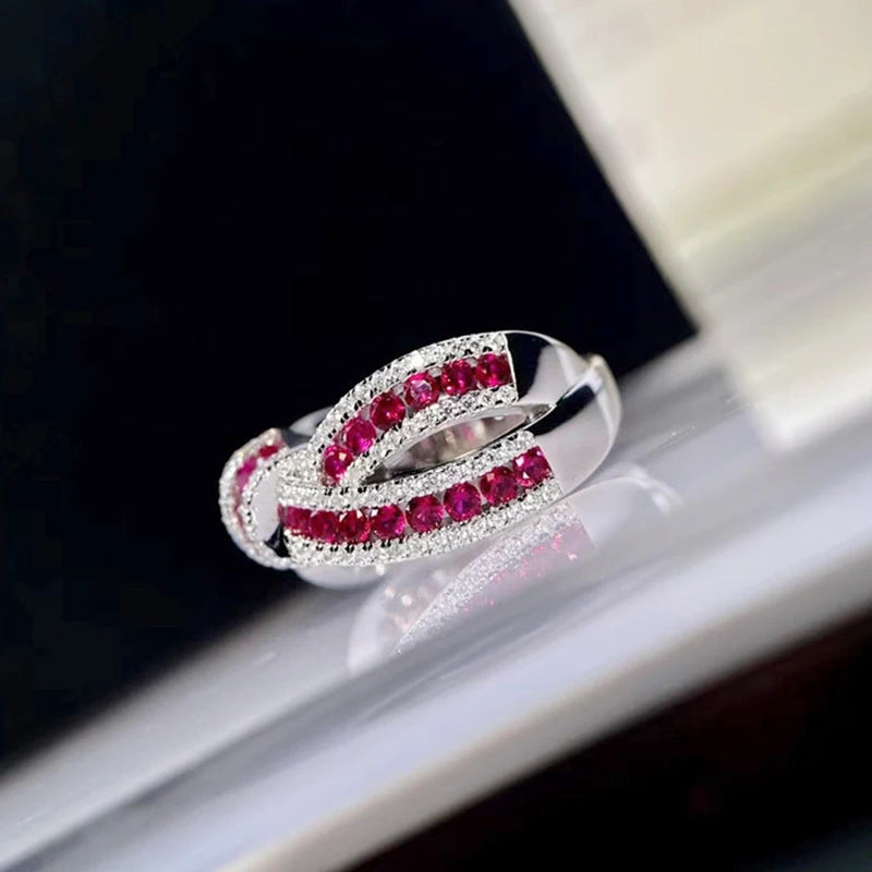 Luomansi Natural Ruby Bow Gemstone Ring S925 Sterling Silver Romantic Woman Anniversary Party High Jewelry