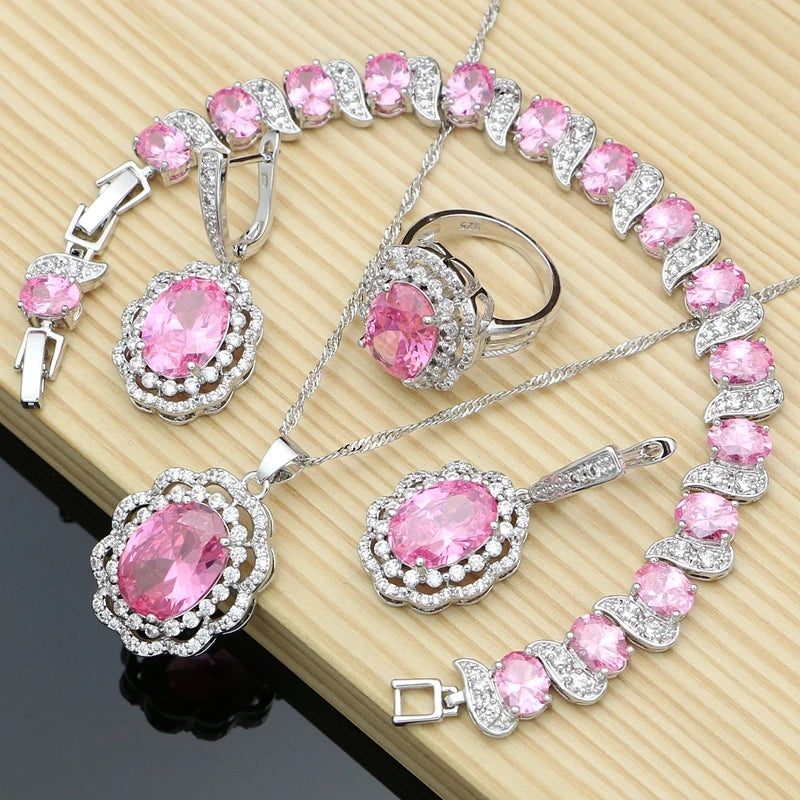 Women Silver 925 Costume Jewelry Sets Natural Black Stones Earrings Fashion Jewelry Gift for Her Party Bracelet Necklace Sets