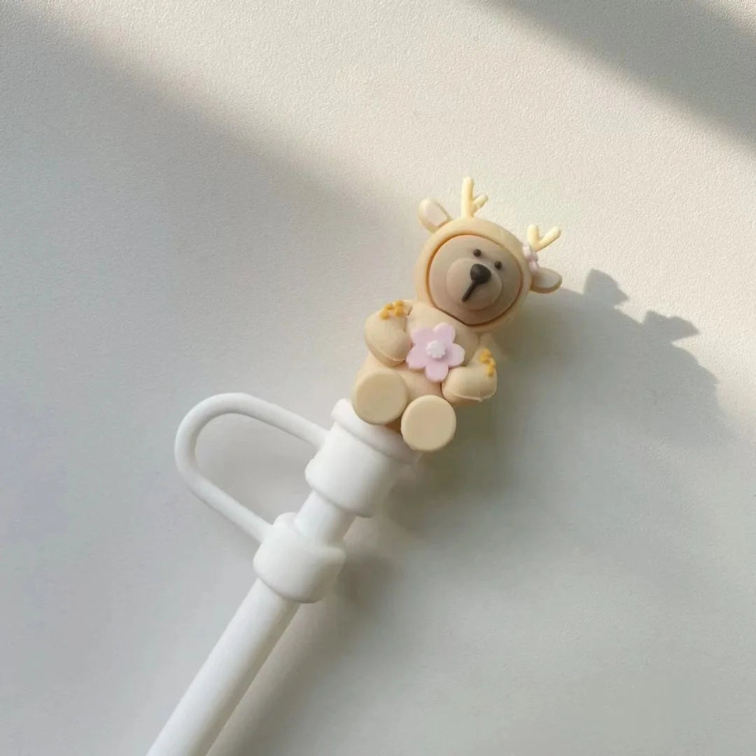 1pc Cute Bear Silicone Straw Cover Dust Plug for 7-8mm Straw Cups Tumblers Drink Lid Cap Creative Straw Toppers Cup Accessories