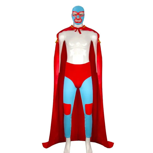 Mexican Wrestling Costume – 4-Piece Lucha Libre Set with Mask & Cloak for Men, S–XXL