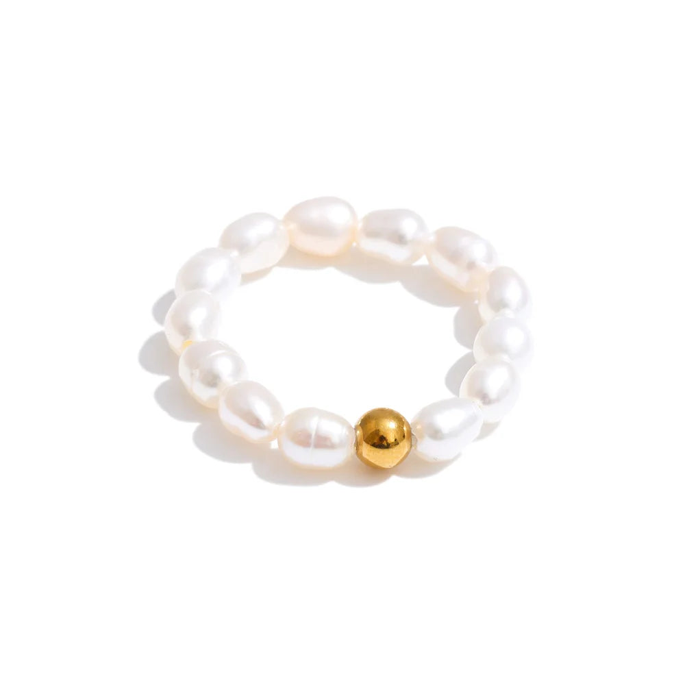 Yhpup Luxury Natural Freshwater Pearls Beads Elasticity Adjustable Ring for Women High Quality Fashion Elegance Finger Jewelry